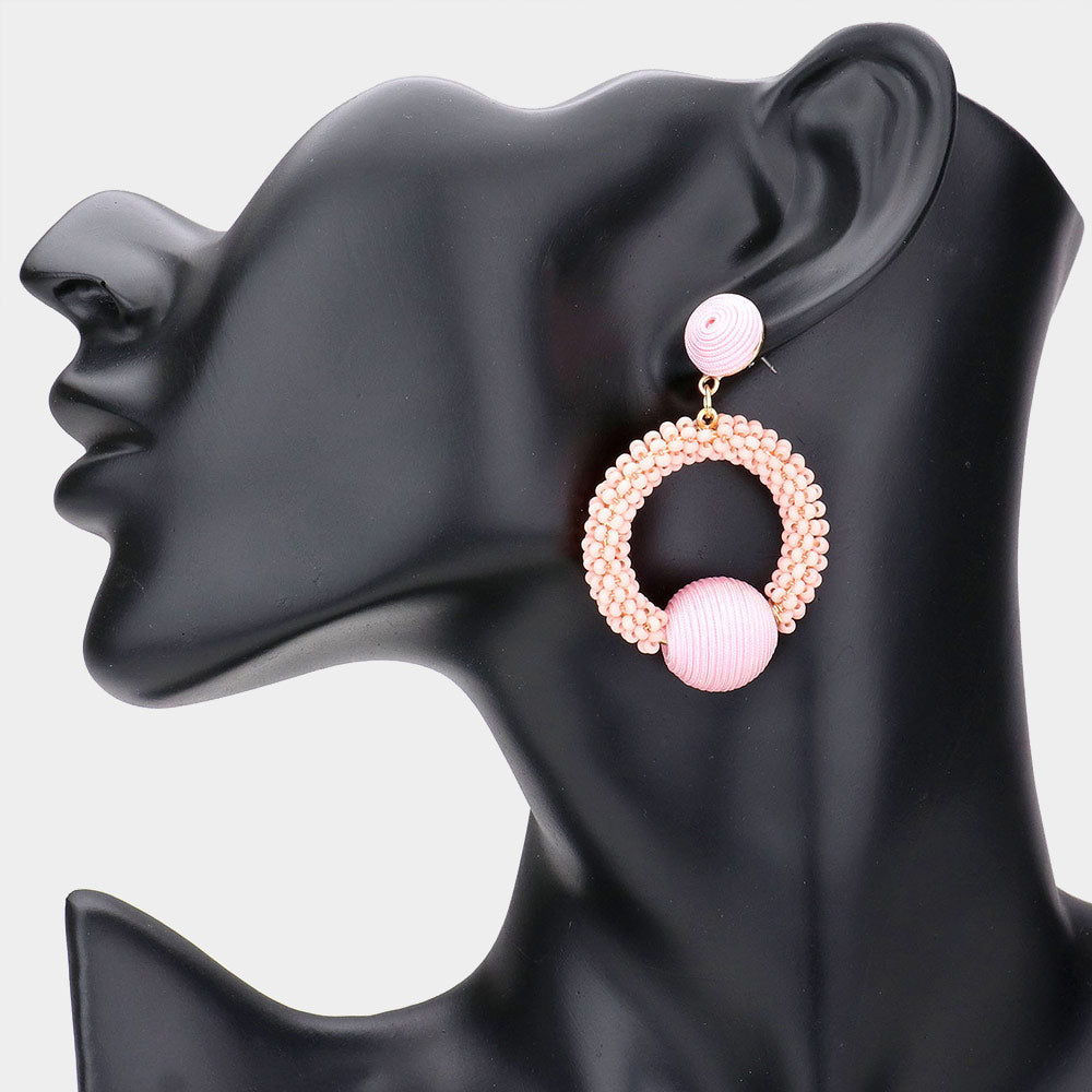 Young Girls Pink Thread Wrapped Seed Beaded Fun Fashion Earrings | Runway Jewelry