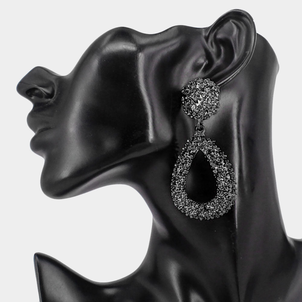 Black Textured Metal Teardrop Fun Fashion Earrings
