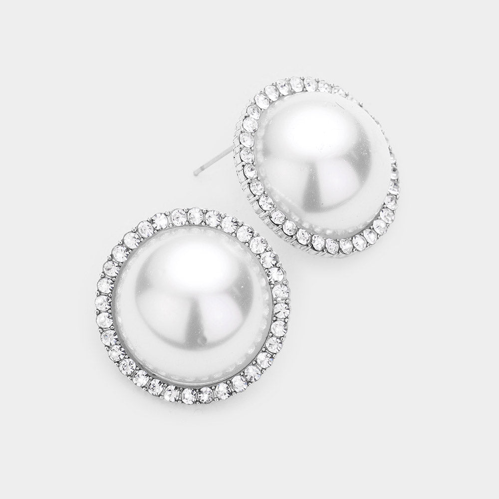 White Pearl and Rhinestone Bridal Earrings | Wedding Earrings | 472124