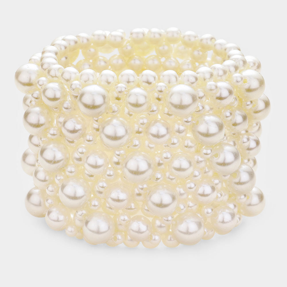 Abstract Cream  Pearl Stretchable Bridal Bracelet | Wedding Bracelet