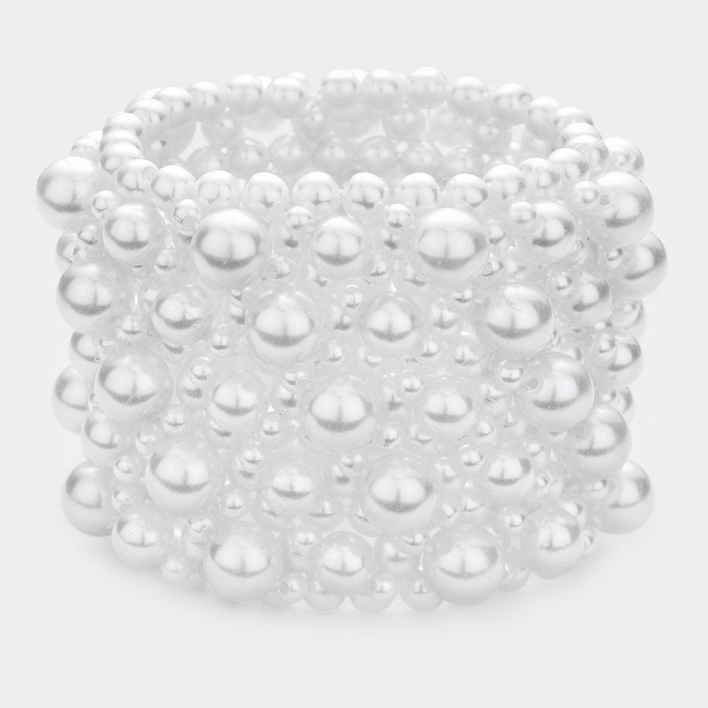 Abstract White Pearl Stretchable Bridal Bracelet | Wedding Bracelet