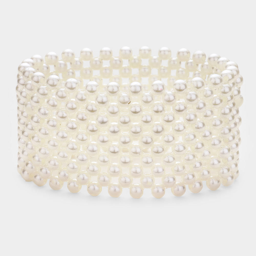 Cream Pearl Stretchable Bridal Bracelet | Wedding Bracelet