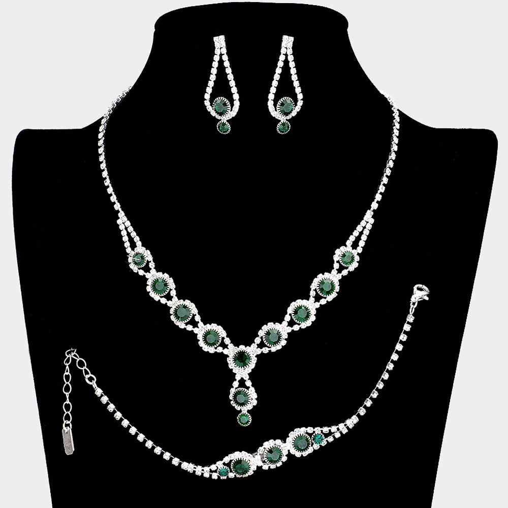 Emerald Rhinestone 3 Piece Jewelry Set  | Formal Jewelry
