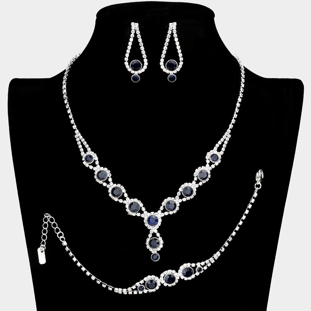 Navy Rhinestone 3 Piece Jewelry Set  | Formal Jewelry