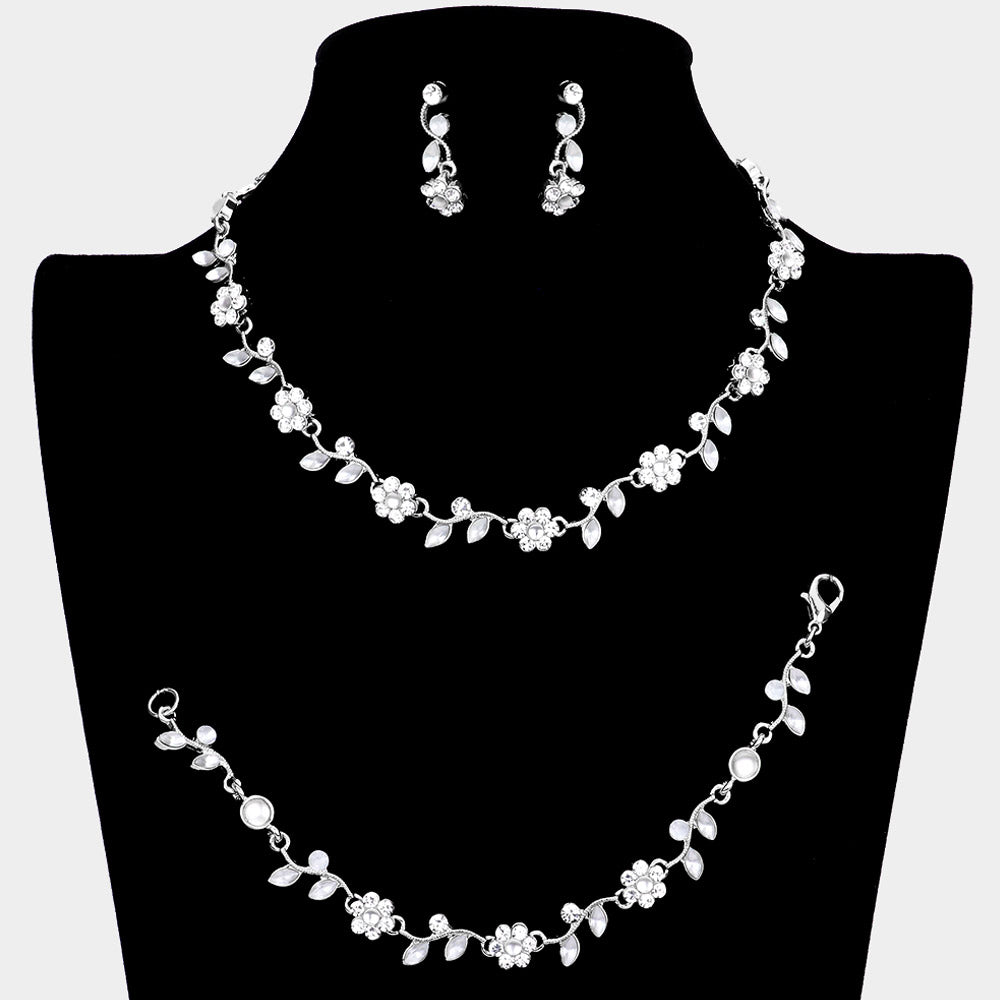3 Piece Clear Flower Rhinestone Jewelry Set | Homecoming Jewelry