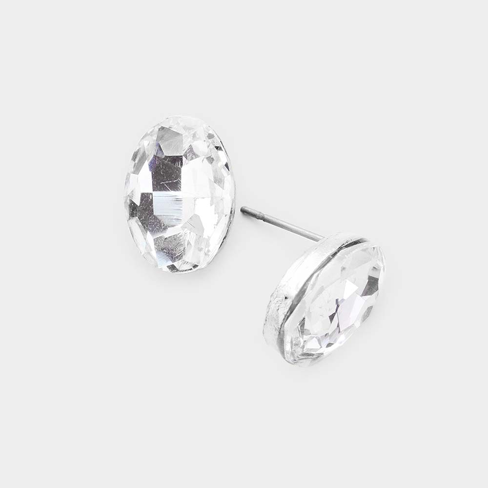 Small Clear Oval Crystal Stud Earrings