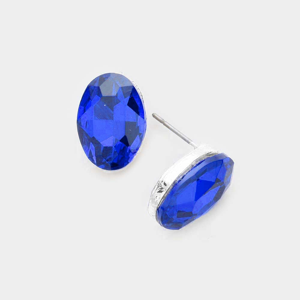 Small Sapphire Oval Crystal Stud Earrings