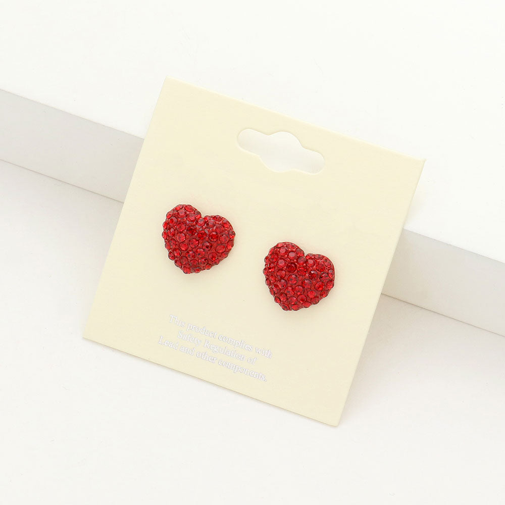 Red Crystal Pave Heart Stud Pageant Earrings | Small Stud Earrings for Little Girls