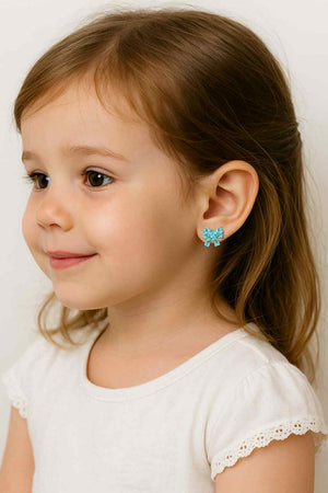 Small Fuchsia Rhinestone Bow Stud Earrings – Sparkly Little Girls Pageant & Everyday Jewelry  |  680023