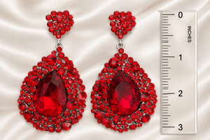 Chunky Red Teardrop Statement Earrings – No AB – Large Prom & Pageant Style - 630545