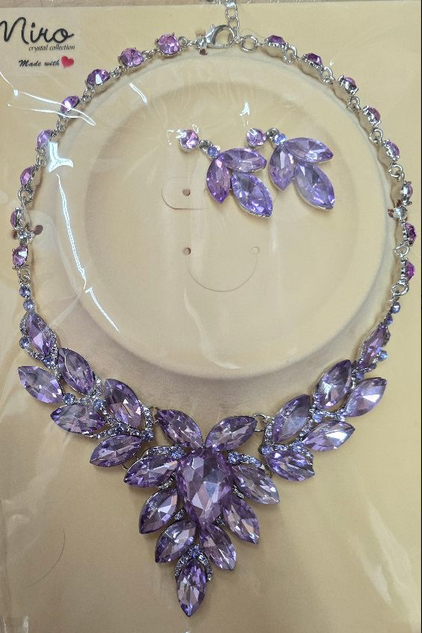 Violet Teardrop Center and Marquise Stone Prom Necklace Set | Special Occasion Necklace Set LIVE PICTURE