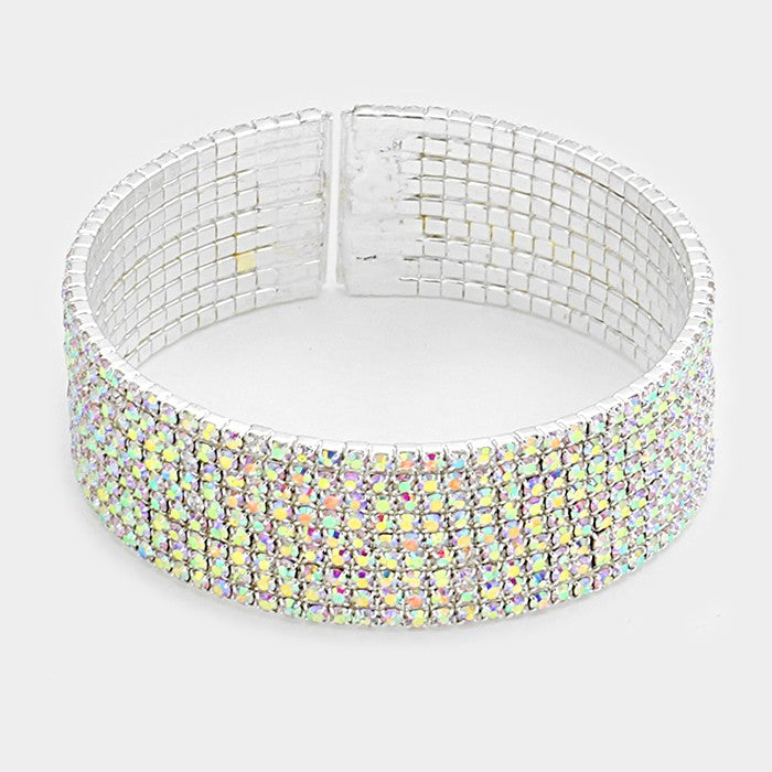 9 Row AB Rhinestone Cuff Bracelet on a white background