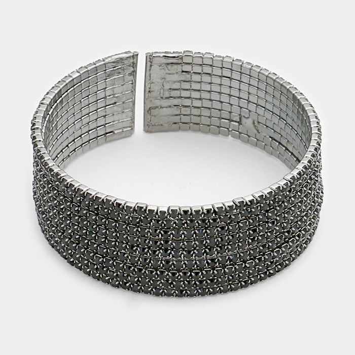  9 Row Black Rhinestone Cuff Bracelet on a white background