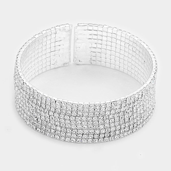  9 Row Rhinestone Cuff Bracelet on a white background