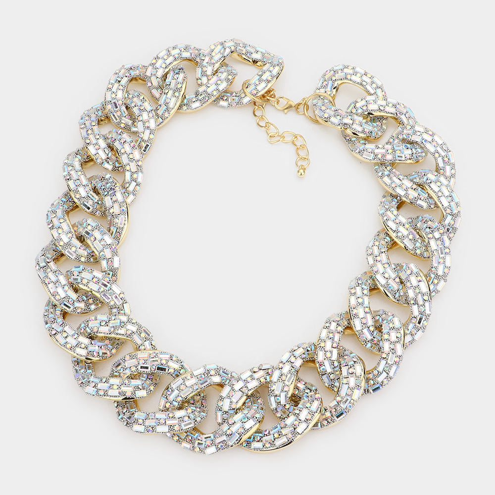 AB Chunky Chain Statement Necklace on Gold – Bold Crystal Jewelry for Pageant Runway & Everyday Glam |  559871