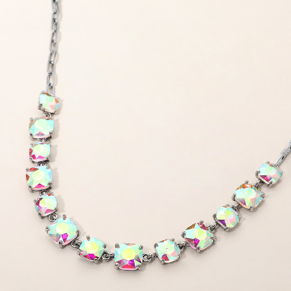 AB Cushion Square Stone Link Pageant Necklace on Antique Silver | Prom Necklace |  684838