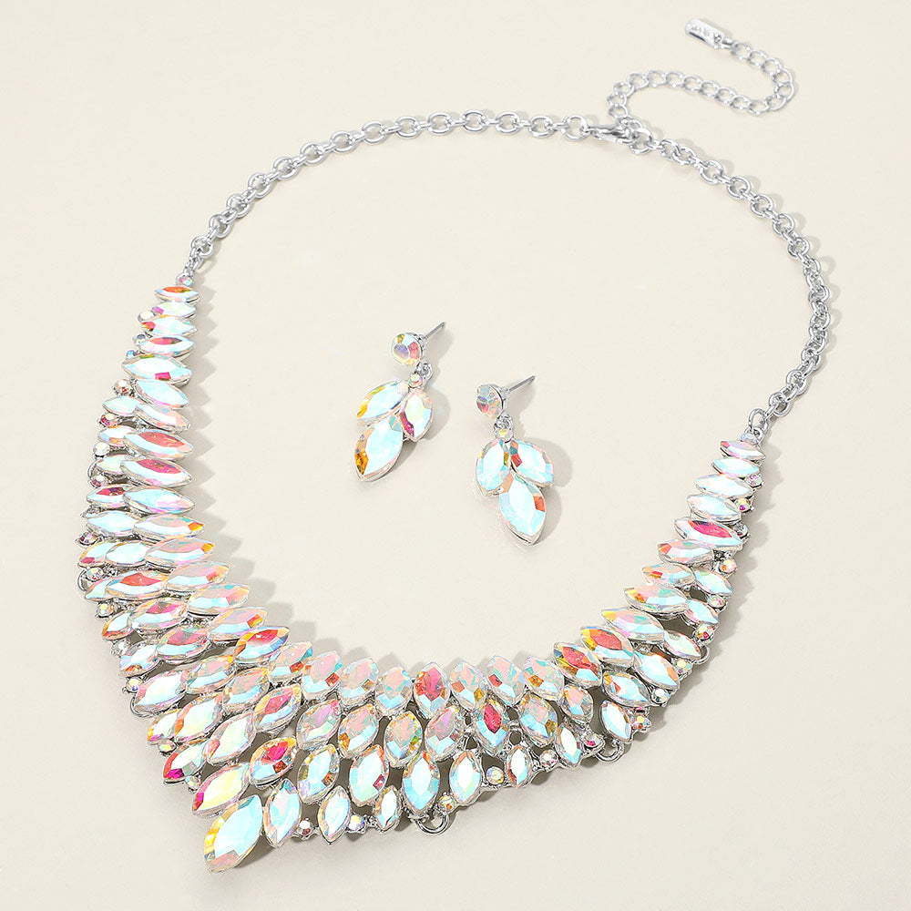 AB Marquise Stone Embellished Collar Evening Necklace Set | Crystal Necklace Set