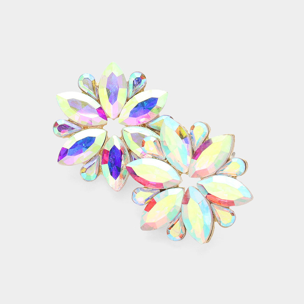 AB Marquise Stone Flower Pageant Earrings | AB Evening Earrings on Gold |  637796
