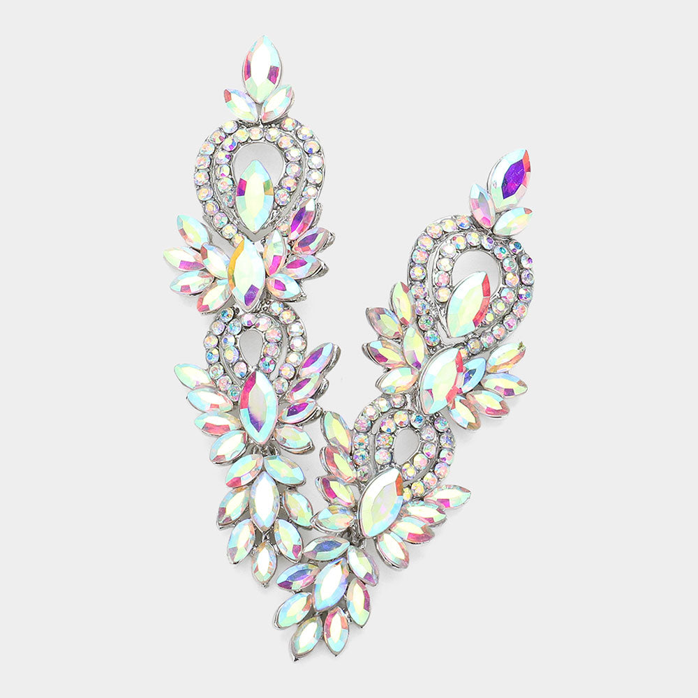 Sparkling AB on silver gemstone earrings on a light gray background