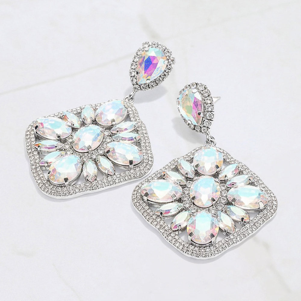 AB Oval Marquise Stone Cluster Rhinestone Statement Earrings – Glam Evening & Pageant Jewelry |  537242