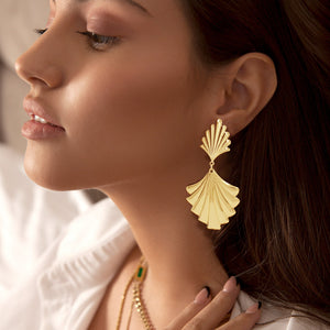 Abstract Gold Metal Dangle Earrings on Person | Pageant Earrings | Interview Earrings | All Occasion Earrings