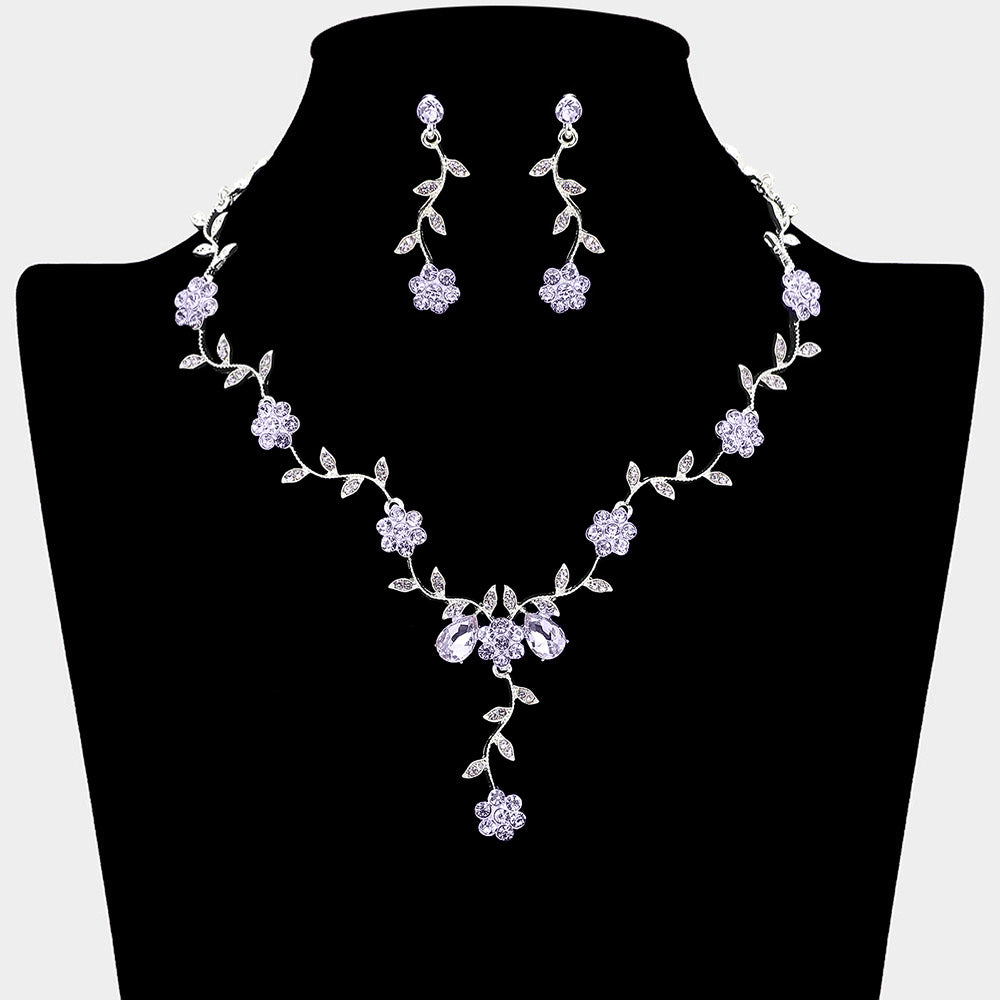 Amethyst Crystal Floral Vine Prom Necklace Set  | Evening Necklace Set |  680233