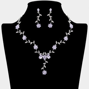 Amethyst Crystal Floral Vine Prom Necklace Set  | Evening Necklace Set |  680233