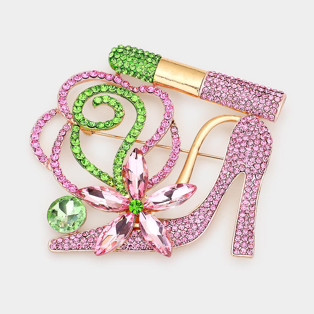 Pink & Green Rhinestone Pageant Sash Pin | Sash Brooch | Sash Pin Styles