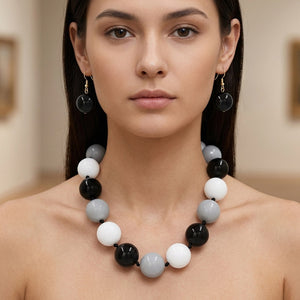 Blue & Light Blue Chunky Ball Beaded Statement Necklace Set |  695048