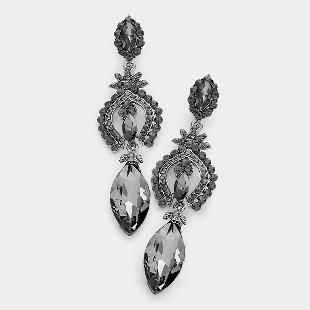 Black Diamond - gray - ornate earrings on a light gray background