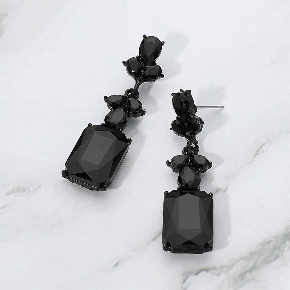 Black Geometric Rectangle Drop Earrings – Modern Statement Jewelry for Pageant, Evening & Special Events |  681270