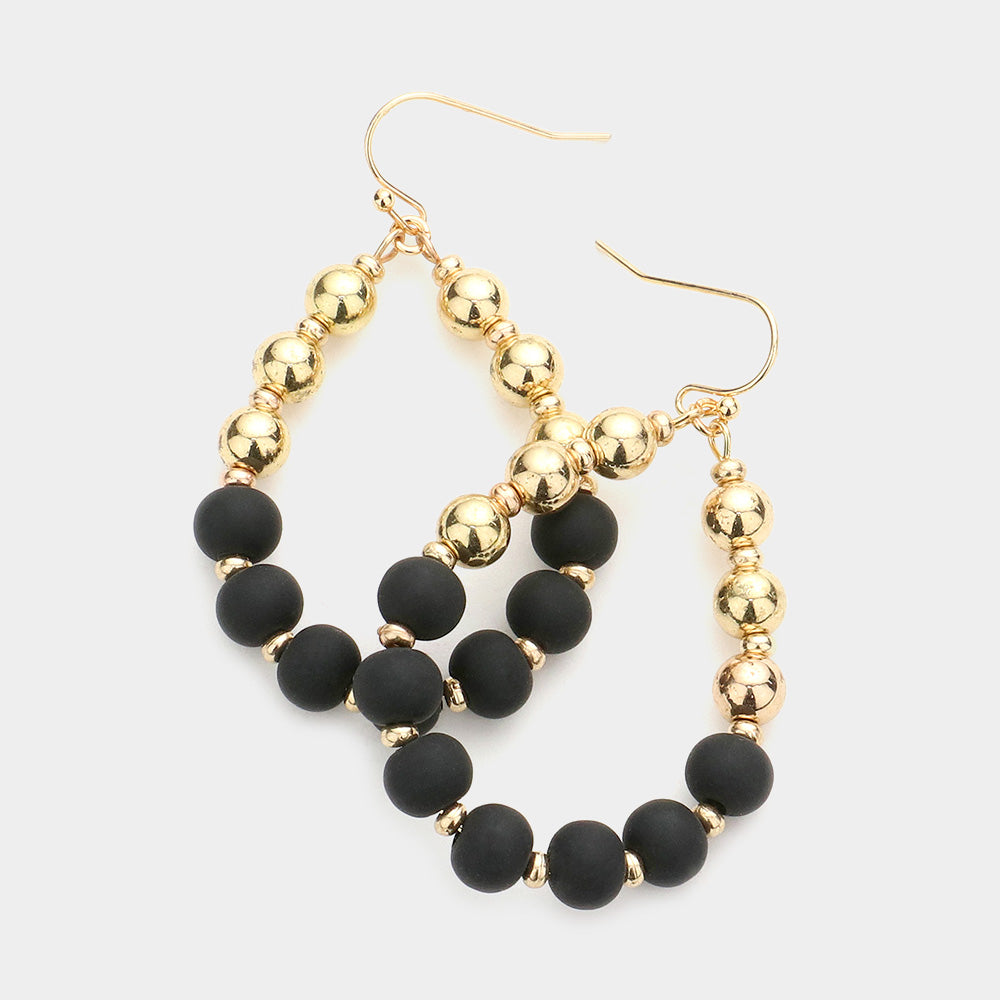 Black & Gold Ball Teardrop Fun Fashion Earrings bold backed on a white background