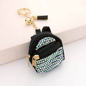 Bling Studded Backpack keychain in AB on black