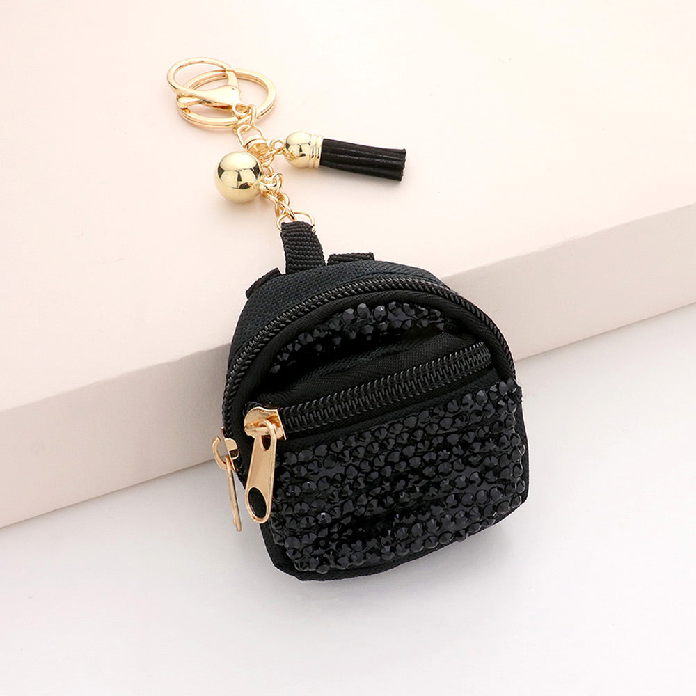 Bling Studded Backpack keychain in black