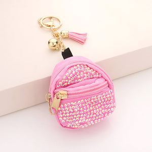 Bling Studded Backpack keychain in pink