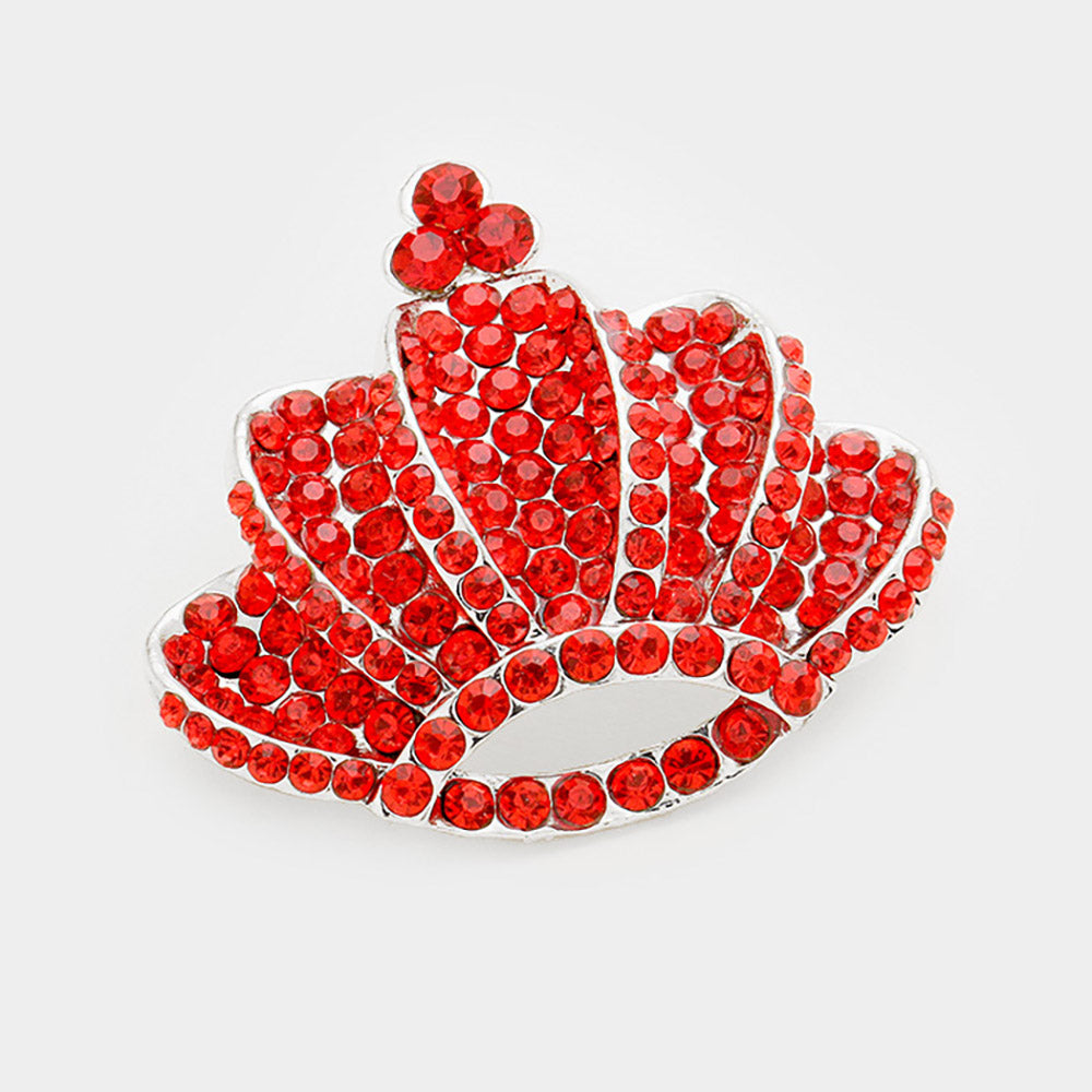 Bling Crown Rhinestone Sash Pin Red