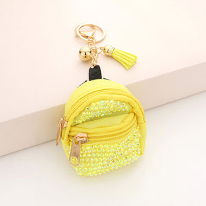 Bling Studded Backpack keychain in yellow
