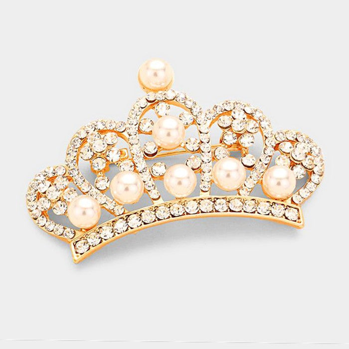 Bling and Crown Cream Pearl Sash Pin