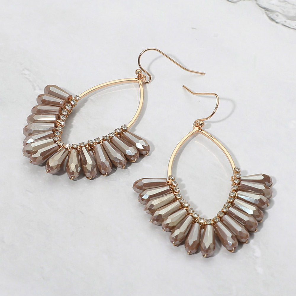 Brown Faceted Beaded Open Marqujis Fan Dangle Earrings