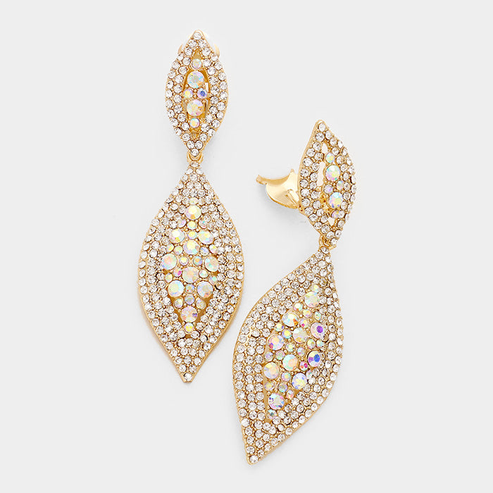 AB Crystal Marquise Clip on Earrings on Gold