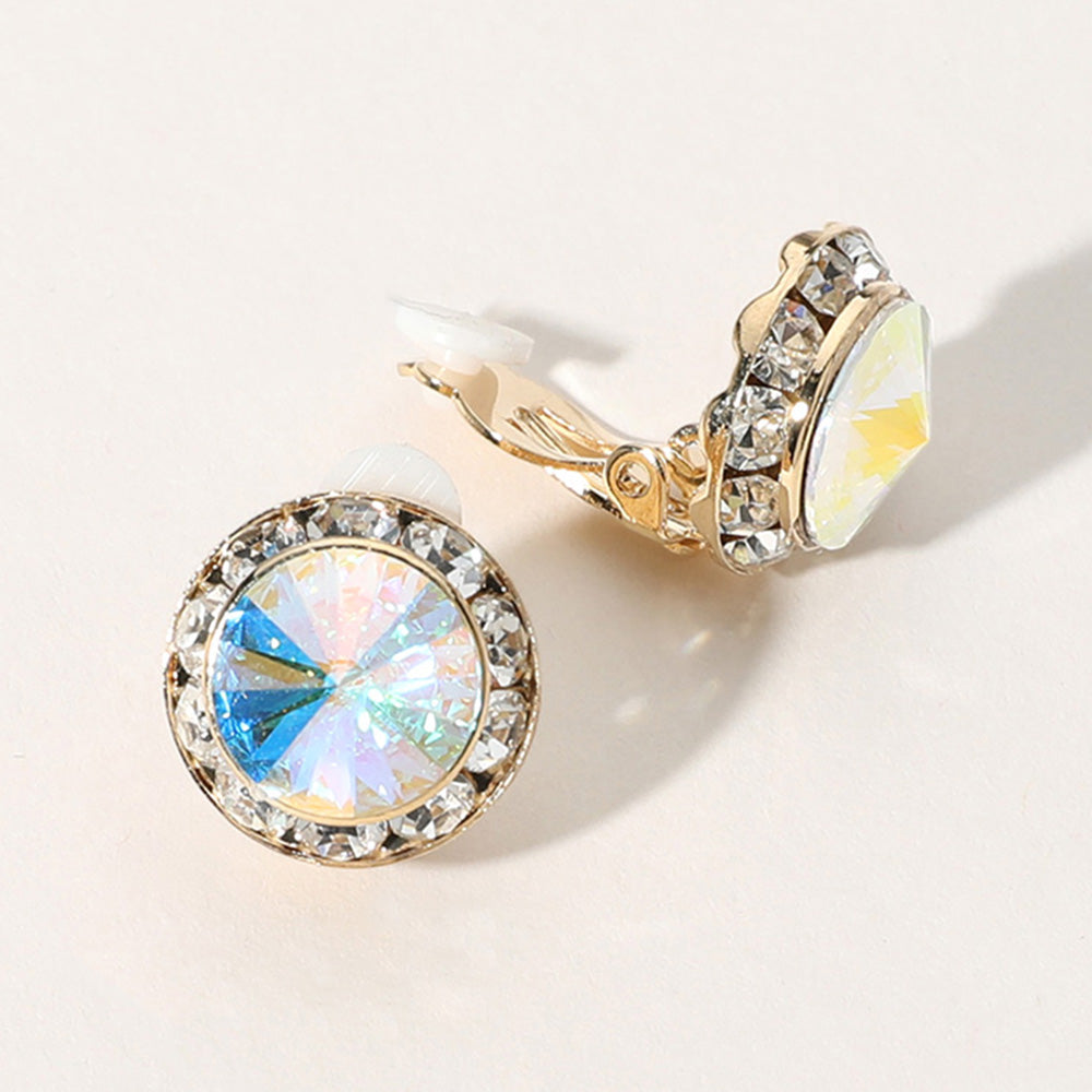 Little Girls AB Austrian Crystal Clip On Stud Earrings on Gold