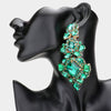 Long Green Multi Stone Statement Clip On Earrings | Pageant Earrings