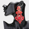 Long Red Multi Stone Statement Clip On Earrings | Pageant Earrings