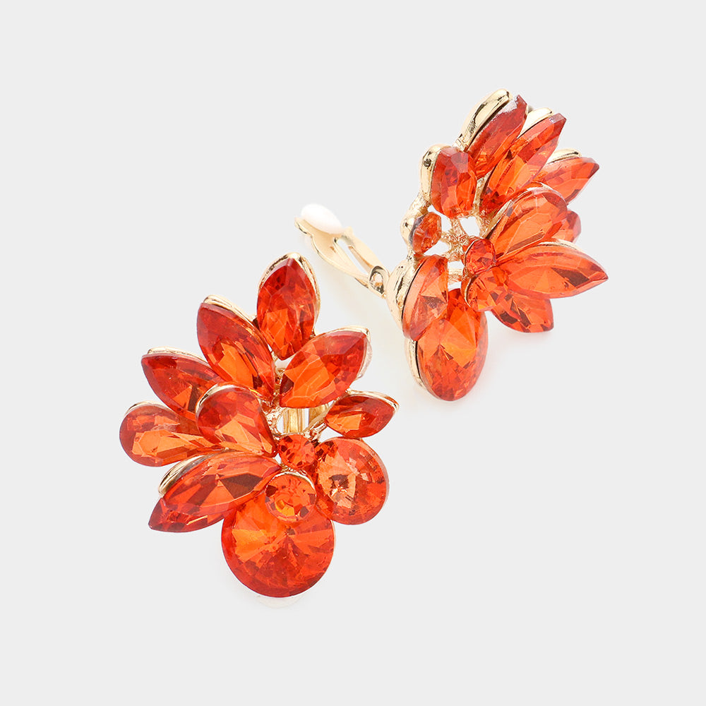 Orange Floral Clip On Pageant Earrings | Interview Earrings