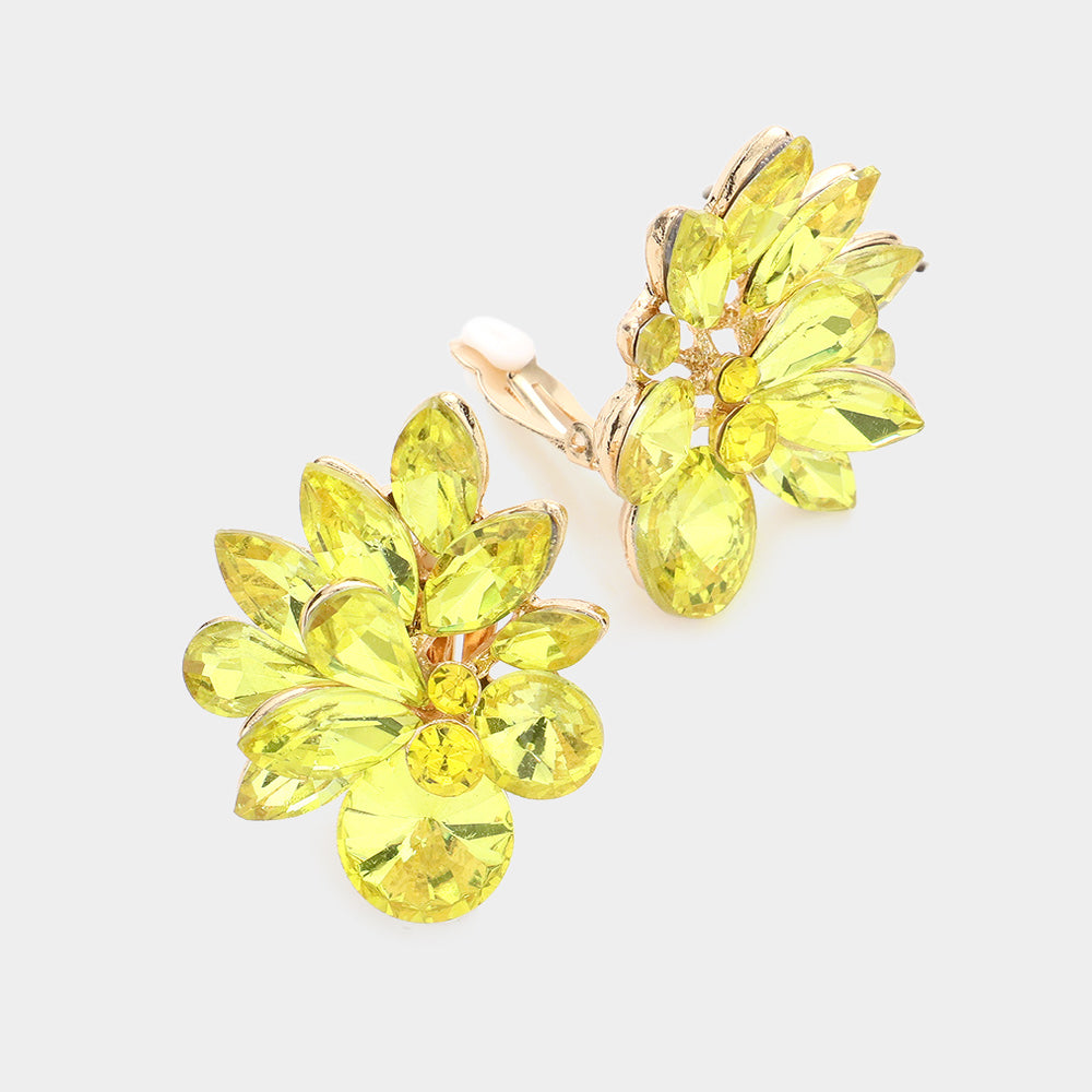 Yellow Floral Clip On Pageant Earrings | Interview Earrings