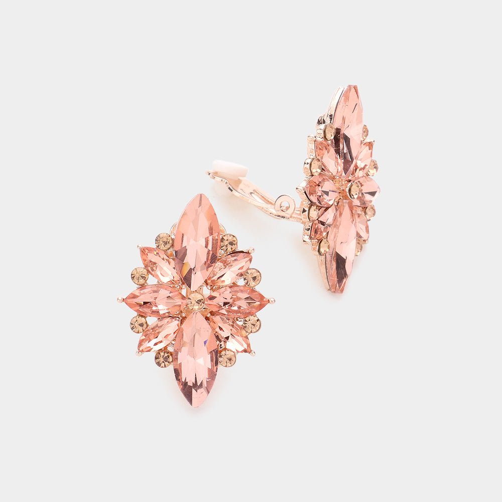 Peach Marquise Stone Cluster Clip On Pageant Earrings  | Interview Earrings