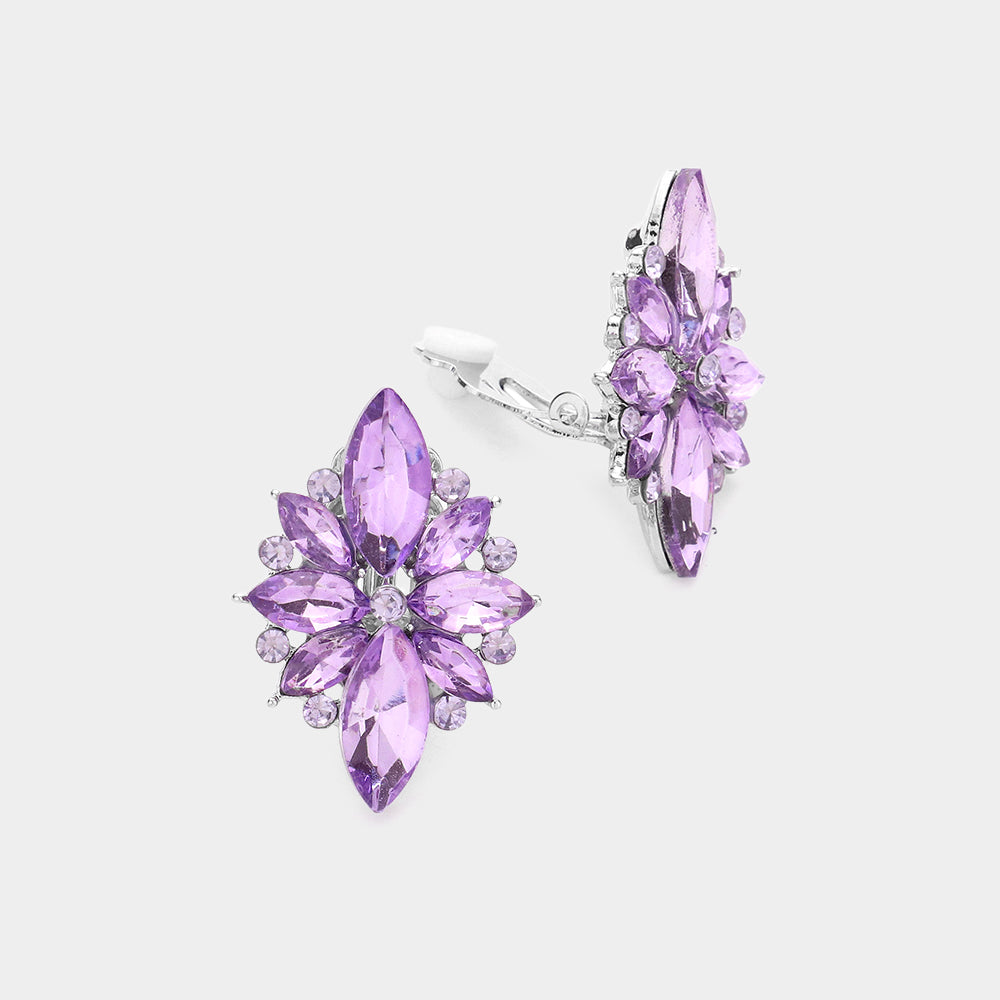 Violet Marquise Stone Cluster Clip On Pageant Earrings  | Interview Earrings
