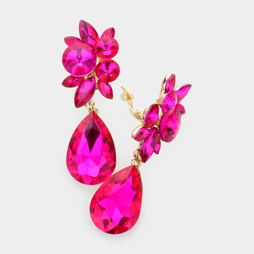 Fuchsia Teardrop Clip On Earrings