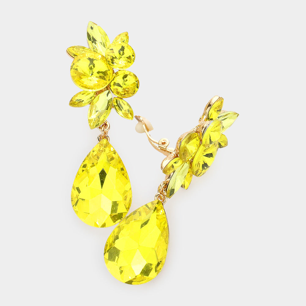 Yellow Teardrop Clip On Earrings