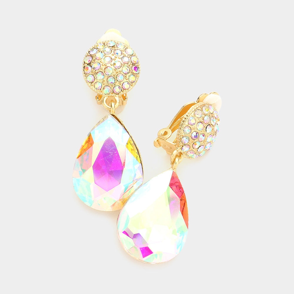 Gold clip earrings and white rhinestones